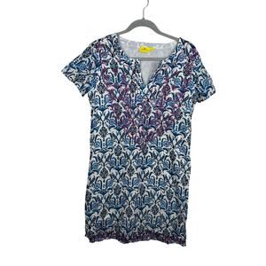 Roller Rabbit Livret  Kyra Ocean Sheath Dress Embroidered Size XS EUC Cotton